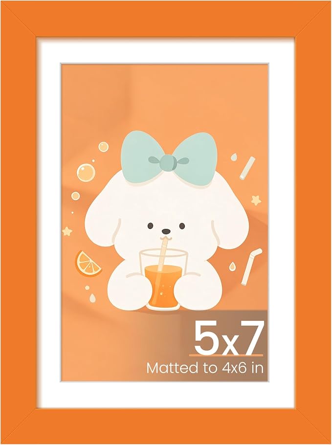 upsimples 5x7 Picture Frame, Display Pictures 4x6 with Mat or 5 x 7 Without, Wall Hanging Photo Frames, Orange, 1 Pack