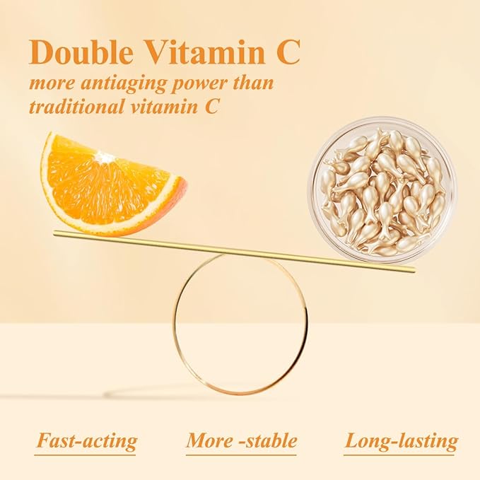 HKH Vitamin C Super Serum for Face - Anti Aging Skincare Vitamin E Serum Capsules with Niacinamide Vit C Oil for Women - Even Tone - Moisturise Skin Smooth Wrinkles - Travel-Friendly (76 Capsules)