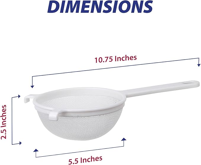 HIC Kitchen Double-Ear Fine Mesh Strainer, BPA-Free, 5.5-Inch, For Sifting Baking Ingredients, Straining, And Draining Soups, Sauces, And Stocks
