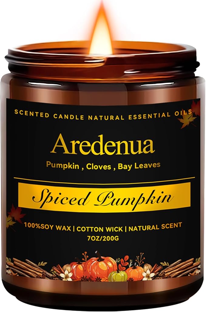 Spiced Pumpkin Candle Holiday Winter Scented Candles with Warm Pumpkin & Festive Spice Aroma for Christmas Home Decor, Cozy Soy Candle