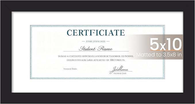 upsimples 5x10 Business License Frame, Display Document 3.5x8 with Mat or 5x10 without, Wall Hanging cosmetology license frame, Black, 1 Pack