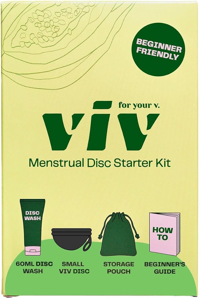 Viv For Your V Premium Soft Menstrual Disc Kit, Flexible Small Period Disc, Pull Tab Ring Easy Removal, Cleansing Gel Wash, Travel Pouch, Comfortable 12 Hour Wear, Reusable, Medical Grade Silicone