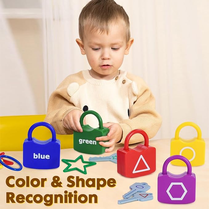 Montessori Toys for 3 Year Old, Lock and Key Toy for Toddler, Color and Shape Matching Game for Preschool Learning Kindergarten Activities