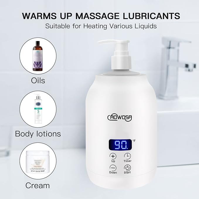 Massage Oil Warmer Bottle Professional Electric Lotion Digital Heater for SPA, Automatic Oil Warmer Heated Oil Lotion Cream for Salon, Barber Shops, Home, with Two Oil Bottle Dispenser (White)