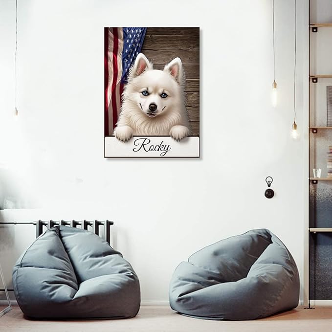 Custom Wooden Jigsaw Puzzles with Your Dog's Name on American Eskimo Art Print - 300 500 1000PCS Puzzles Game and Home Wall Decor