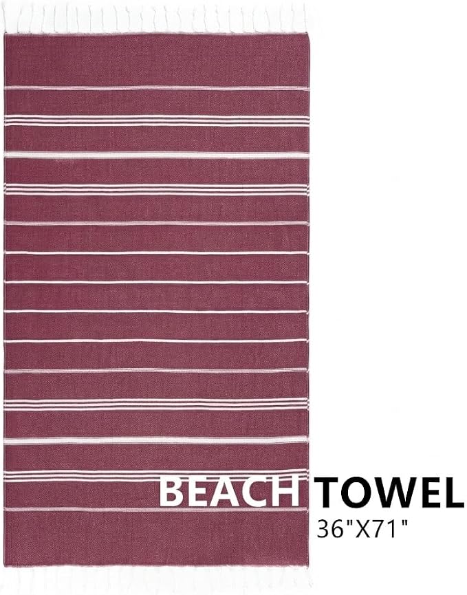 Aegero Turkish Beach Towel, 36"x71" Quick Dry Sand Free Oversized Bath Pool Swim Towel, Lightweight Travel Turkish Towels Vacation Essentials, Red