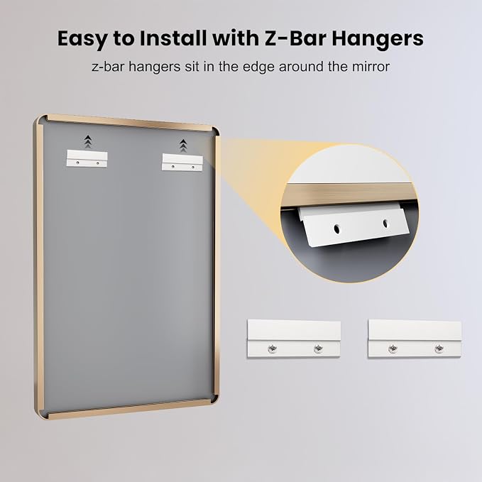 LOAAO 48"X32" Gold Bathroom Mirror | Rounded Rectangle, Brushed Gold Frame, Wall-Mounted, Anti-Rust, Tempered Glass, Hangs Horizontally or Vertically