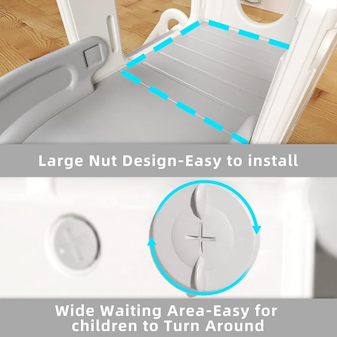 YUFU 6 in 1 Toddler Slide, Kids Climber Slide with Basketball Hoop and Ball, Indoor Outdoor Playset for Toddlers Age 1-3 (White Gray)
