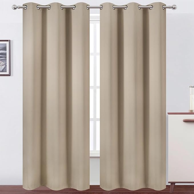 LEMOMO Khaki Thermal Blackout Curtains/38 x 84 Inch/Set of 2 Panels Room Darkening Curtains for Bedroom
