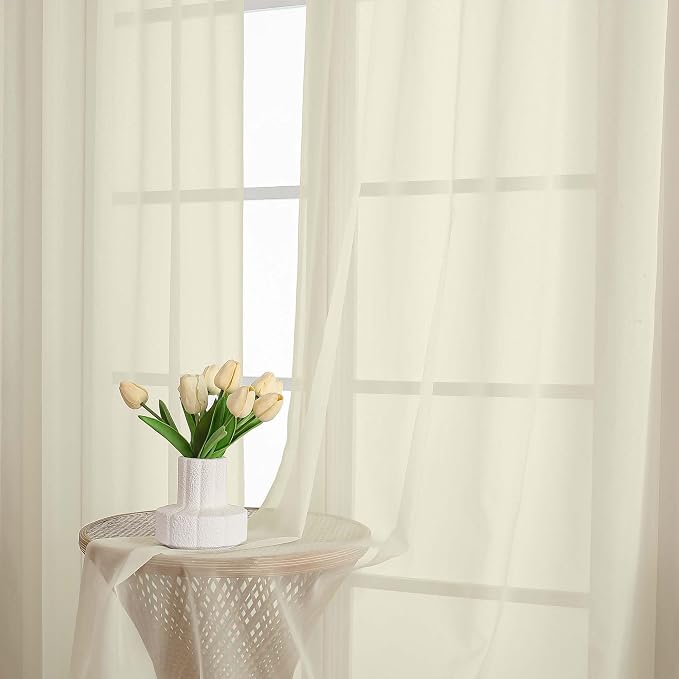 OWENIE Extra Long Cream Sheer Curtains 96 Inches Long 2 Panels Set, Soft Lightweight Airy Voile Sheer Curtain for Bedroom Living Room, Rod Pocket Solid Color Farmhouse Curtains, 59" Wx96 L Inch