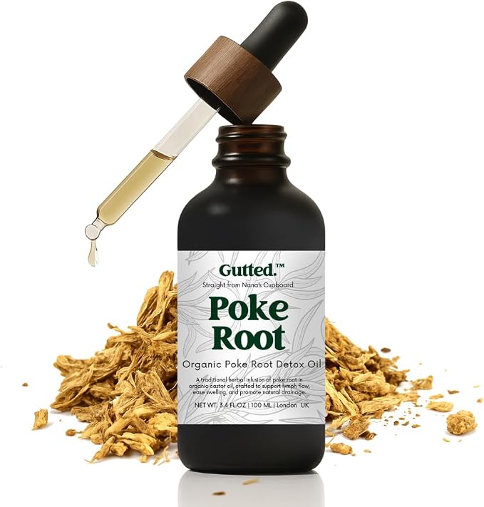 Organic Poke Root & Castor Oil Drops | Herbal Lymphatic for Swollen Lymph Nodes, Joint Support, Circulation & Fluid Balance | Natural Deep Tissue Relief | 100ml (3.38 fl oz)