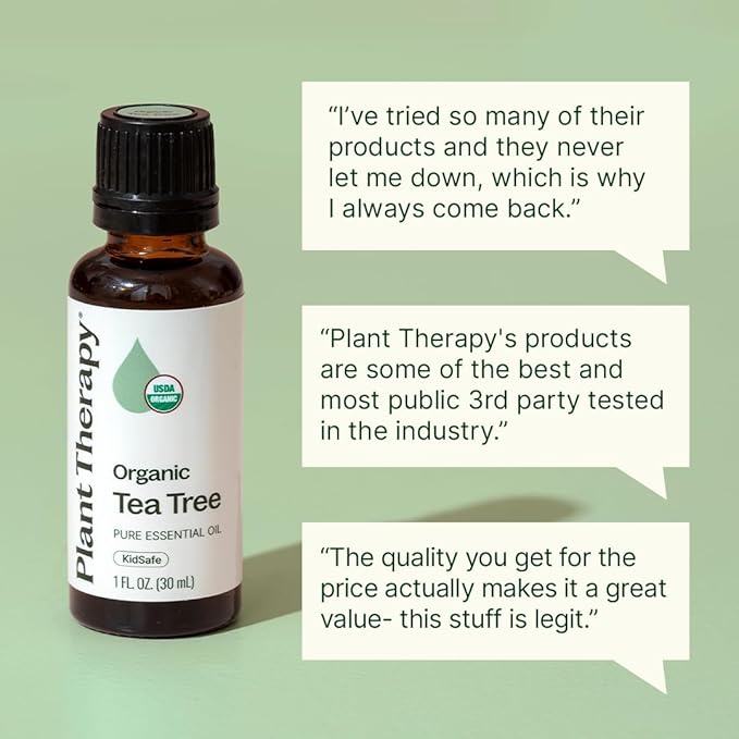 Plant Therapy Organic Tea Tree Oil (Melaleuca) 100% Pure, USDA Certified Organic, Undiluted, Natural Aromatherapy, Therapeutic Grade 30 mL (1 oz)