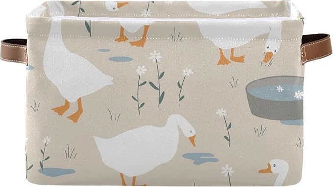 Aslsiy Storage Basket Cute Goose Nursery Bins Doodle Flowers Baby Box Canvas Clothes Shelf Basket Laundry Hamper Gift Baskets for Home Closet 1 Pcs