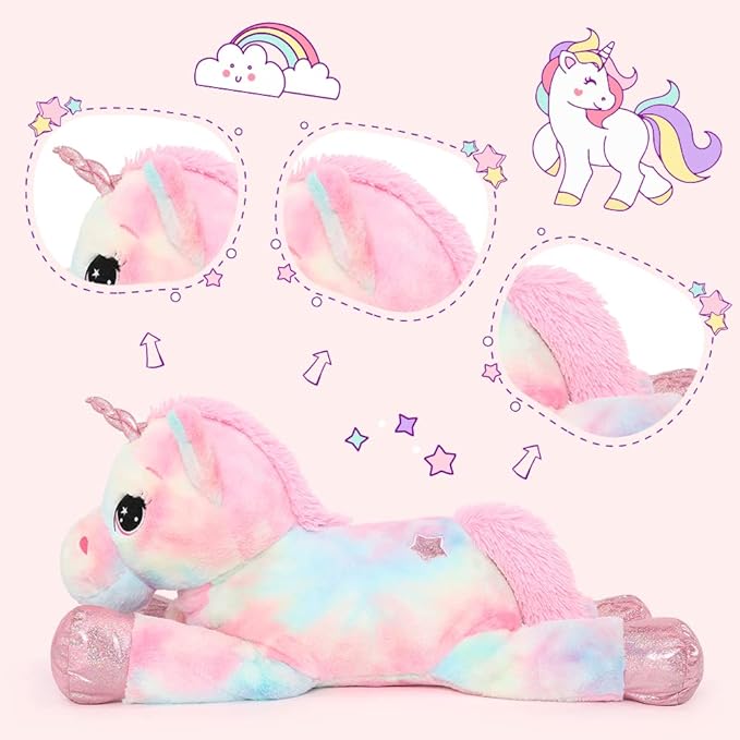 Tezituor 43in Giant Unicorn Stuffed Animal, Rainbow Pink Stuffed Unicorn Toys for Girls and Women, Big Unicorn Plush Gifts for Valentines Day, Christmas, Birthday, Party and Decorations
