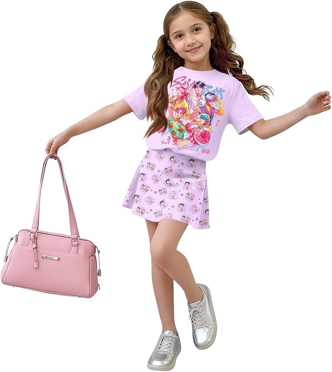 HTHLVMD K Pop Short Sleeve T-Shirt and Skirts Outfits Set for Girls Hunters Rumi Mira Zoey Graphic Tees De-Mon Costume