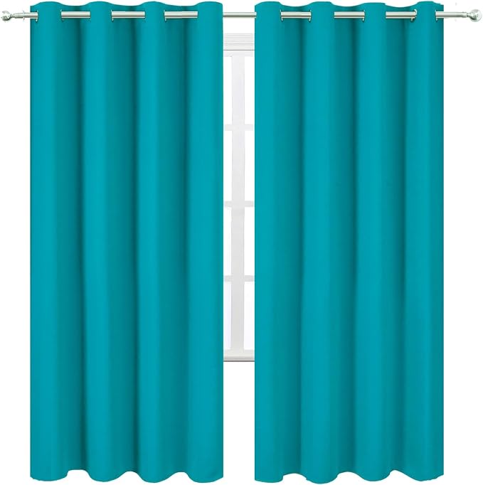 LEMOMO Blackout Curtains 66 x 72 Inch Long Teal Curtains Set of 2 Panels Room Darkening Curtains for Bedroom and Living Room