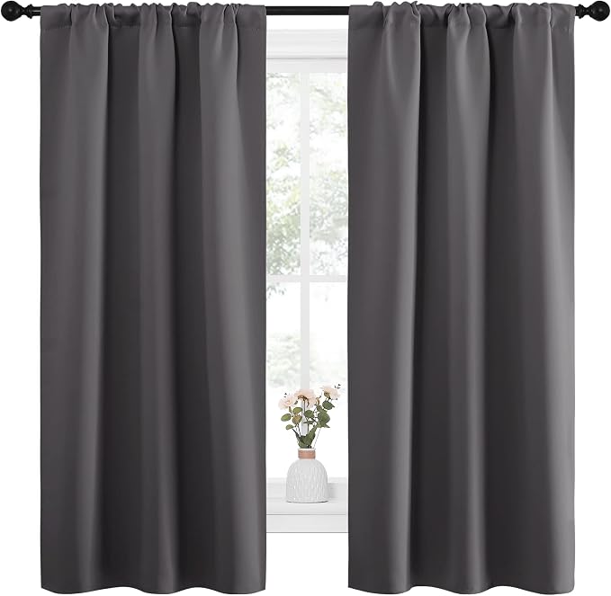 NICETOWN Grey Window Curtains for Bedroom - Home Decoration Thermal Insulated Rod Pocket Blackout Blinds & Drapes for Small Windows (Gray, 2 Panels, W34 x L63 -Inch)