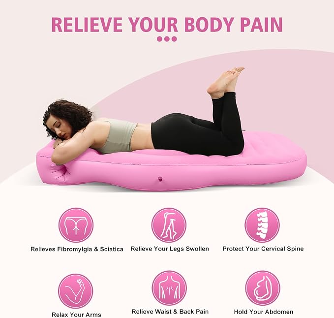 Inflatable Pregnancy Pillow with Hole - Pregnancy Blow Up Mattress, Maternity Pillow Inflatable for Prone Sleeping Includes Electric Pump, Relieves Back/Hip Pain, Pink