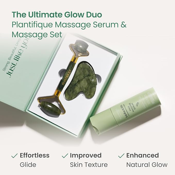 PLANTIFIQUE Jade Roller & Gua Sha Set – Real Jade Facial Tools for Skin Care Routine – Certified Face Massager for Radiant Skin