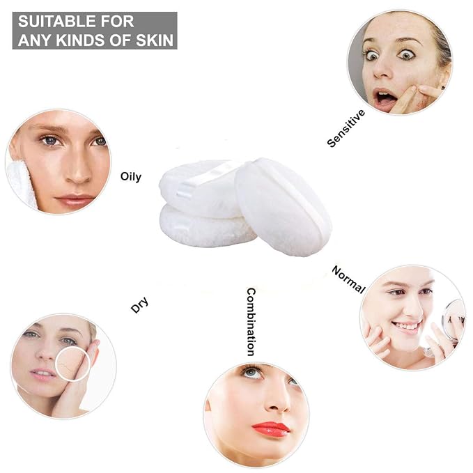 Joly Large Loose powder Puff, 4.3'' XL Body Puff with Ribbon (10.9cm) (5PCS)