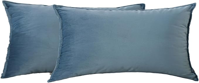 Velvet Stone Blue Throw Pillow Covers 12”x20”Pack of 2 Soft Decorative | Square Cushion Covers for Couch Sofa Bed Livingroom Car Home Decor,30x50Cm