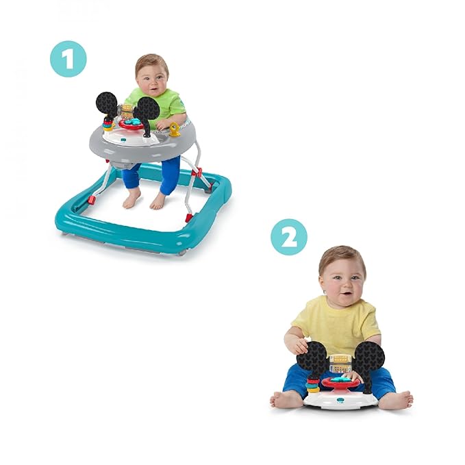 Bright Starts Disney Baby Mickey Mouse Original Bestie 2-in-1 Baby Activity Walker - Easy Fold Frame and Removable -Toy Station, 6 Months and up