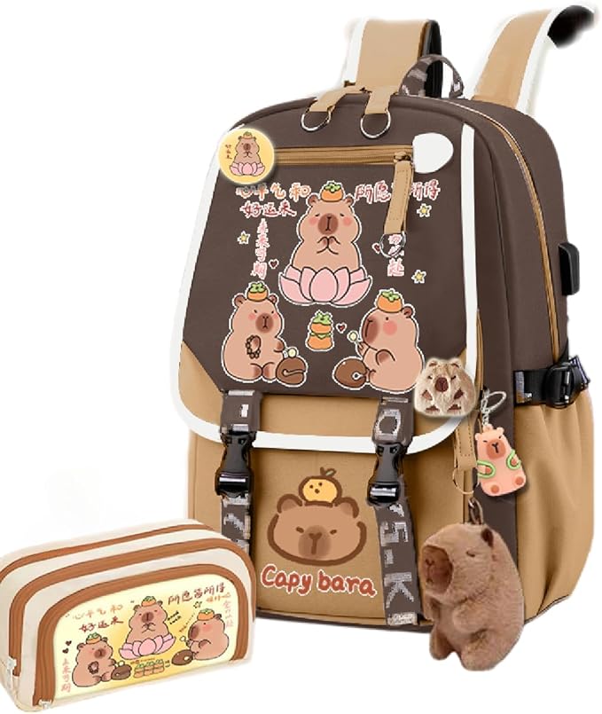 Kapibara Capybara Cartoon Backpack Large Capacity Waterproof Kapibara stuff kawaii backpack with pins and Accessories (pattern 3)