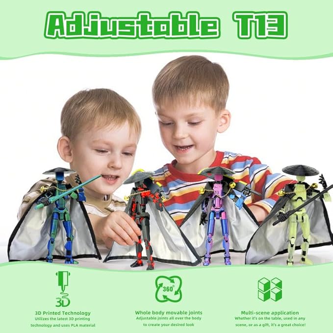 Assembly Completed T13 Action Figures,T 13 Action Figure, Robo 13 3D Printed Action Figure - The Ultimate Hero for Action-Packed Playtime,5.2 Inch (Green (Glows in The Dark))