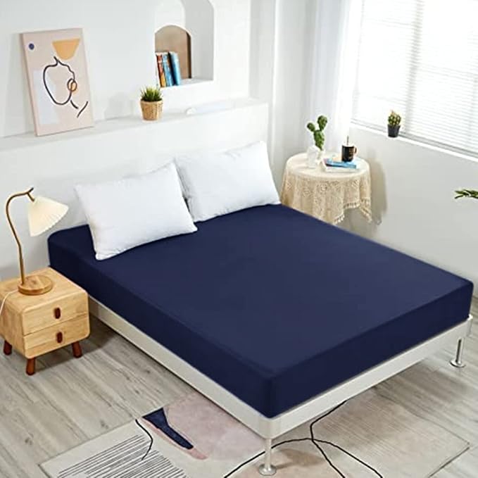 NHNHN Fitted Sheet-Deep Pockets-Soft Microfiber-Easy Care-Shrinkage and Fade Resistant-Fitted Sheets King Size for Girl Woman Teens Kids-Only 1 Fitted Sheet (King, Navy)