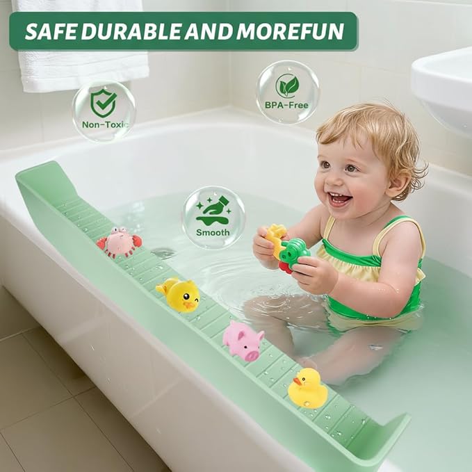 31-Ft Tub Kids Toy Tray Silicone Bathtub Splash Guard with 11 Suction Cups Holder,Soft Silicone Splash Guard for Easy Clean & Fold, Universal for Tub, Bathroom Sink, Kitchen Sink (Green)