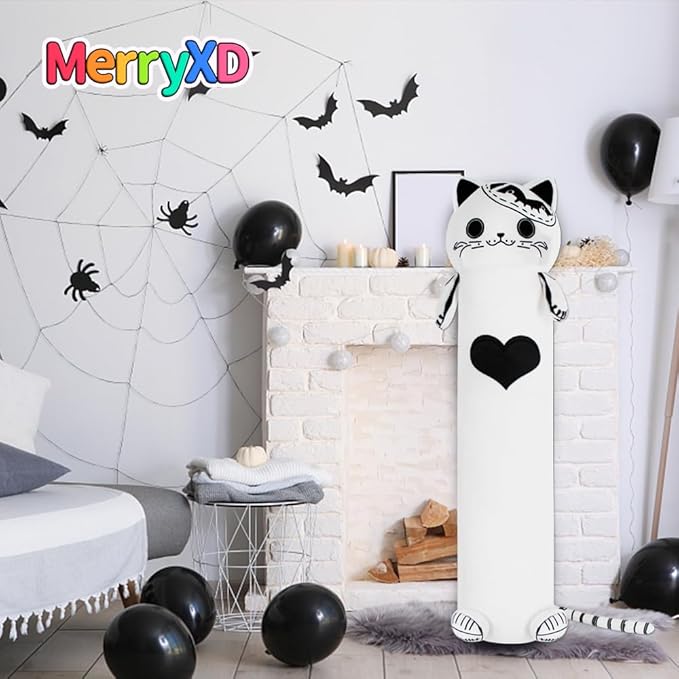 MerryXD Kawaii Long Cat Plush Body Pillow,28”Soft Cute White Stuffed Animals Plushies, Kids Big Doll Toys, Ideal Gifts for Cuddles,Girls,Girlfriend,Boys,Birthday,Christmas,Halloween,Valentine's Day
