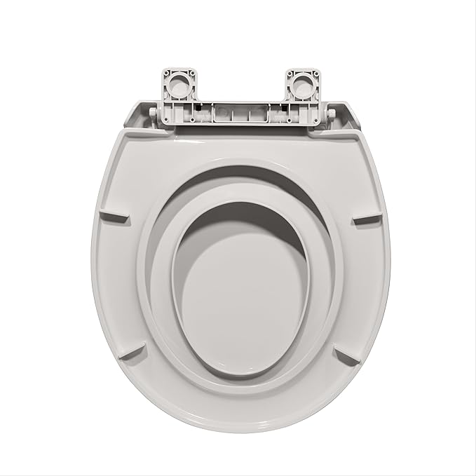 17" Round Potty Training Toilet Seat, Built-In Soft Quiet Close Lid with Magnetic Biscuit Color Kids Seat and Non-Slip Design, Easy to Install and Clean