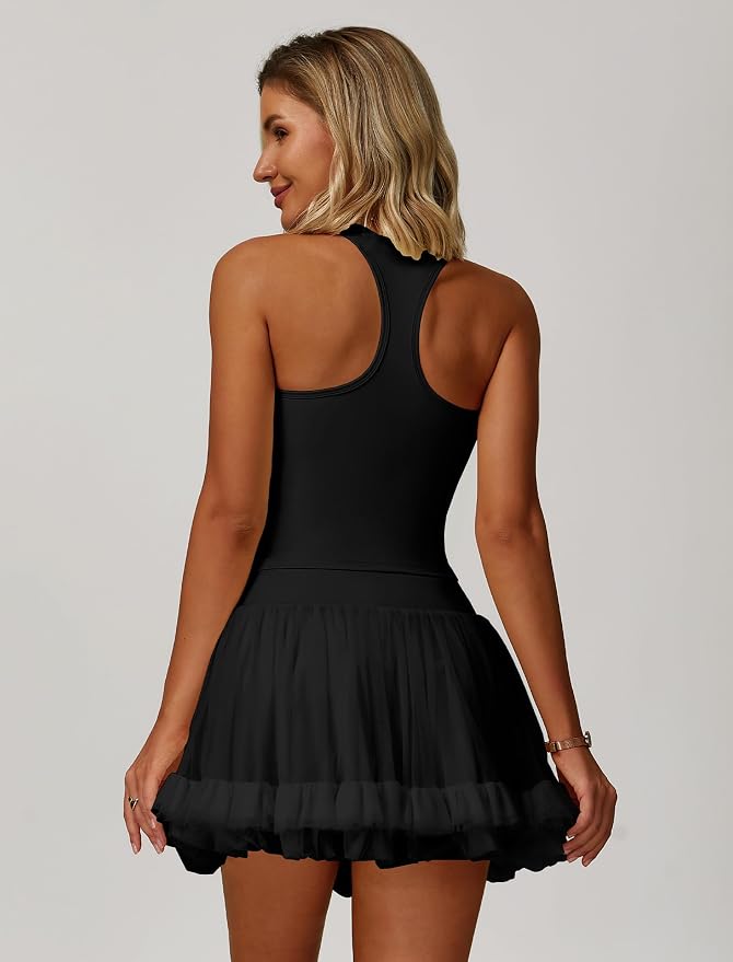 ABOCIW 2 Piece Tennis Dresses for Women Side Slit Mini Skirt Set Racerback Workout Crop Tank Top Golf Outfits