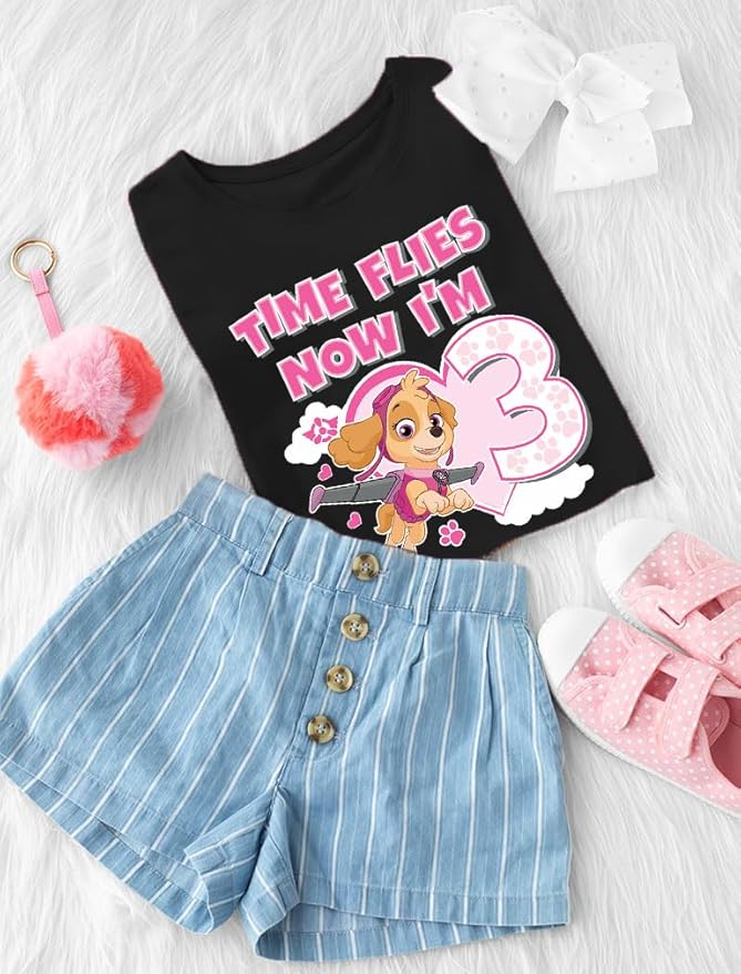Tstars Skye Birthday Girl 3 Gifts for Three Years Old Bday Paw Patrol Theme Party Toddler Kids Girls Fitted T-Shirt A51144d