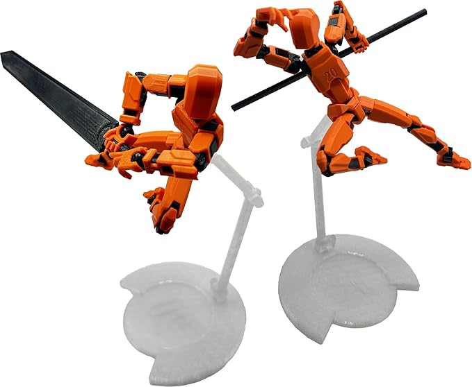 3D Printed Enlarge Body Size 8.1-inch Action Figure Dummy20, Full Body Mechanical Movable Toy, Multiple Accessories, Desk Decoration (Bracket, 3 HandsType, Weapons, Armour) (Orange)