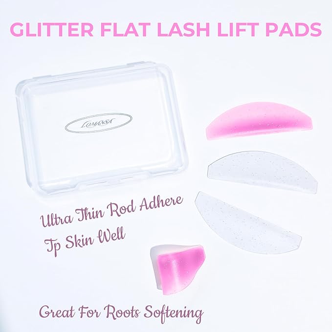 Flat Lash Lift Shields Glueless Ultra Thin Silicone Pads for Perming Lotion No.1, Lash Softening Shields for Easy Korean Eyelash Lift (Glitter Rose)