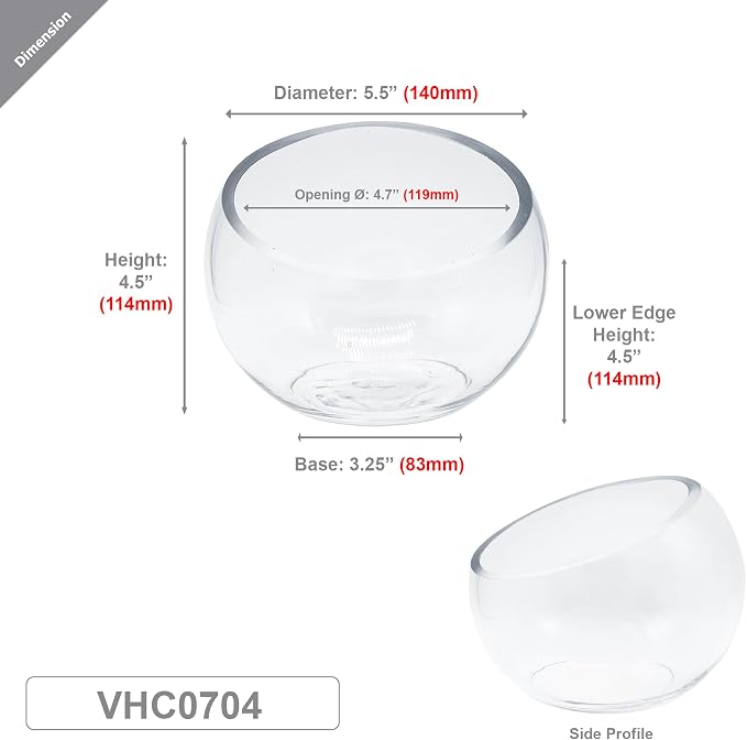 WGVI Slant Cut Bowl Glass Vase, Width 5.5", Height 4.5", Clear Terrarium, Candy Dish, Fruit Jar, Floral Container for Wedding Party Event, Home Office Decor, 12 Pieces