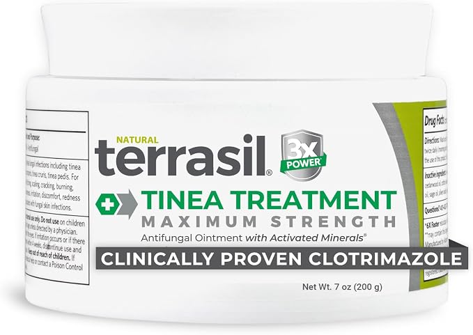 terrasil Tinea Versicolor Treatment Cream Max Strength, Antifungal Tinea Cream, Clinically Proven 1% Clotrimazole. Treats Most Ringworm & Fungal Infections. Soothing Relief of Itchy Dry Skin (7oz)
