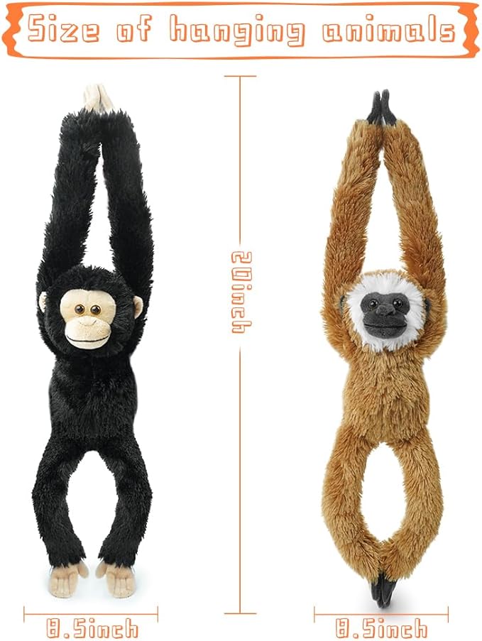 Hanging Monkey Stuffed Animals,2pcs Chimpanzee Monkey Plush Toys Curtain Buckle for Decoration,20 inches Lemur Stuffed Jungle Animals for Kids(Chimpanzee+Monkey)