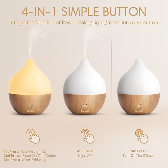 SALKING Aromatherapy Diffuser & Hotel Essential Oils Set, 100ml Diffuser Cool Mist Humidifier with 8 Colors Light and Luxury Hotel Fragrance Oil for Home