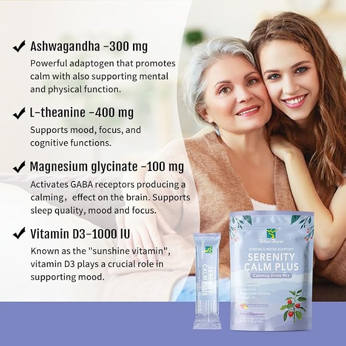 Calm Stress Support Drink Mix Powder, Raspberry Lemonade, 20 Sticks | Magnesium Glycinate, L-Theanine & Ashwagandha with Vitamin D3 for daily calm and relaxation support