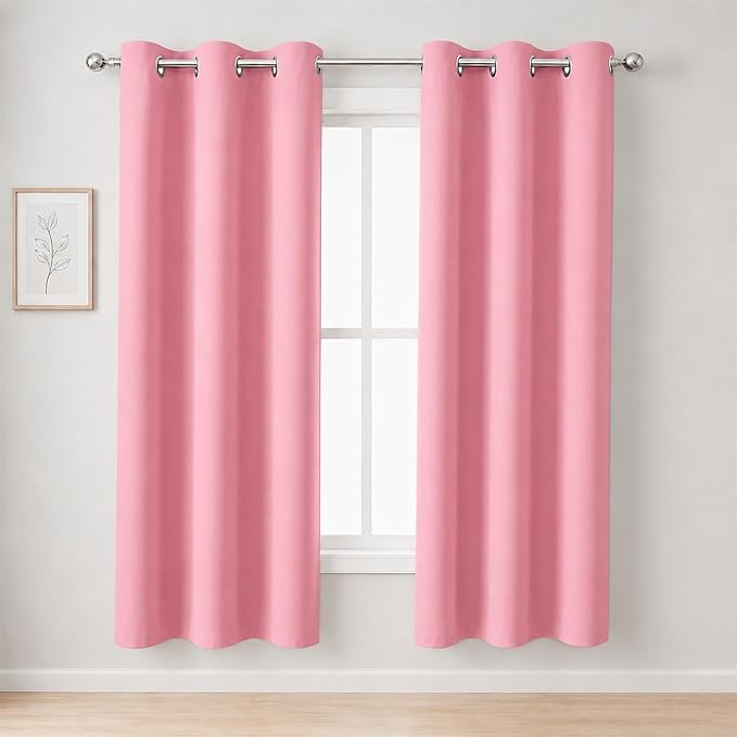 LEMOMO Pink Thermal Blackout Curtains/42 x 72 Inch/Set of 2 Panels Room Darkening Curtains for Bedroom