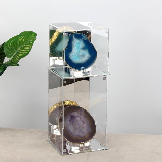 Self-Assemble Acrylic Display Case with Mirrored Back, Clear Action Figure Storage Display Box with Mirrored Base Stand, Cube Storage Containers for Home Office Collectibles, 6x6x6Inch