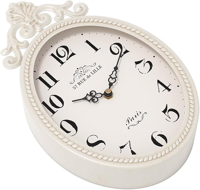 Abdurey Small French Retro Decor Wall Clock, Ivory White Vintage Oval Style | Silent Battery Operated Boho Decorative Wall Clocks for Farmhouse,Kitchen,Bedroom,Bathroom(10.4"H x 6.7"W)