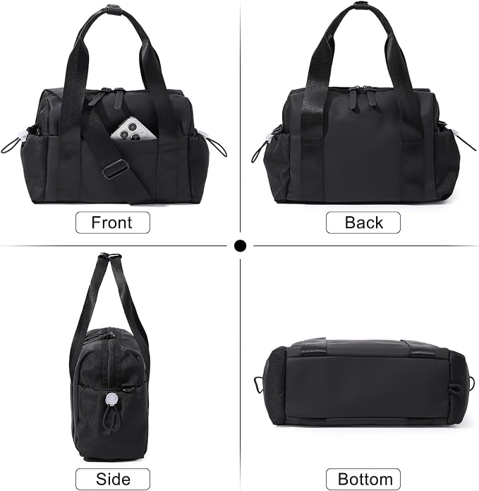 Bucosd Small Gym Bag for Women, Mini Crossbody Gym Duffle Bag with Wet Compartment, Carry on Gym Tote Bag for Workout Dance Sport Travel (Mini-Black)