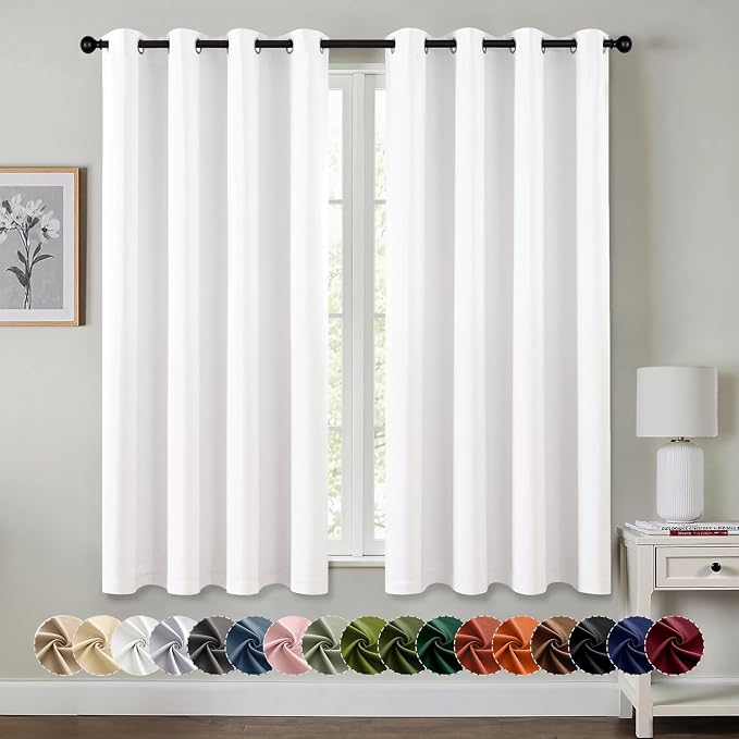 MIULEE Blackout Curtains for Bedroom 2 Panels 50 x 63 Inch Long Pure White | Thermal Insulated, Living Room Darkening Grommet Drapes, Noise Reducing, Light Blocking Window Treatments