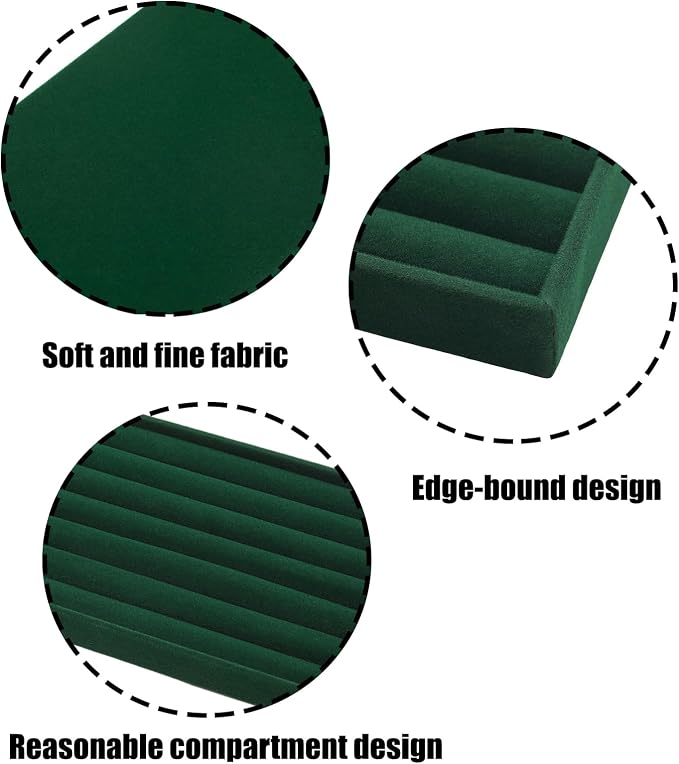 Velvet Jewelry Organizer Tray, Dark Green 8 Rolls | Stackable Jewelry Storage Display Tray for Drawer Dresser Cloest Organizer
