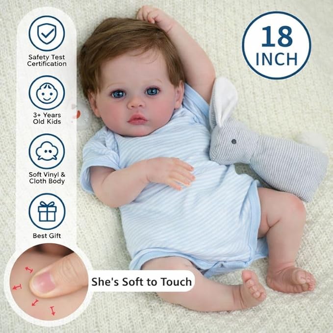 SCOM 18-Inch Reborn Baby Dolls Boy - Realistic Newborn Baby Doll, Lifelike Weighted Soft Body, Adorable Poseable Real Life Doll with Accessories – Gift for Kids Age 3+ & Collectors