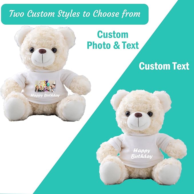 Teddy Bear Customized Gifts for Women/Men with Custom Text, Personalized Teddy Bear Stuffed with T-Shirt as Personalized Gifts for Christmas Valentines Day Birthday (10 inch-Text+Photo)