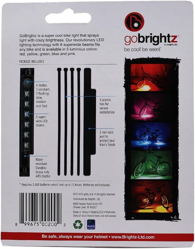 Brightz GoBrightz LED Bike Frame Light - Glowing Bike Underglow Light Bar for Night Riding - 4 Modes Flashing or Steady Glow - Cool Bicycle Lights for Kids, Teens & Adults - Be Cool, Be Safe, Be Seen